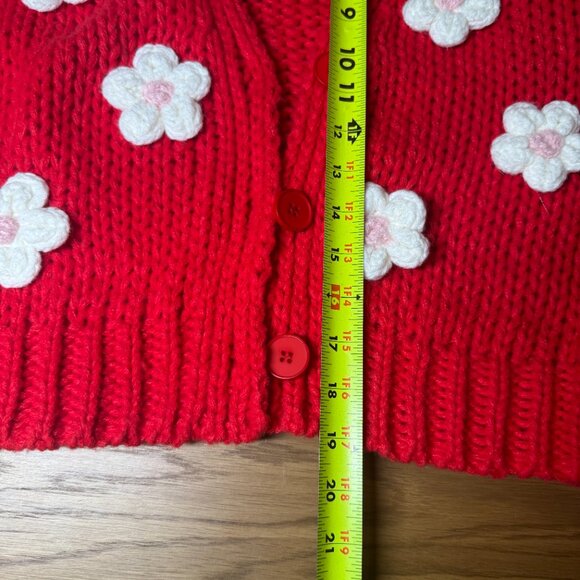 LUNA IVY Cable Knit Flower Lantern Red Sweater Cardigan Size M NEW WITH TAG - Picture 9 of 9